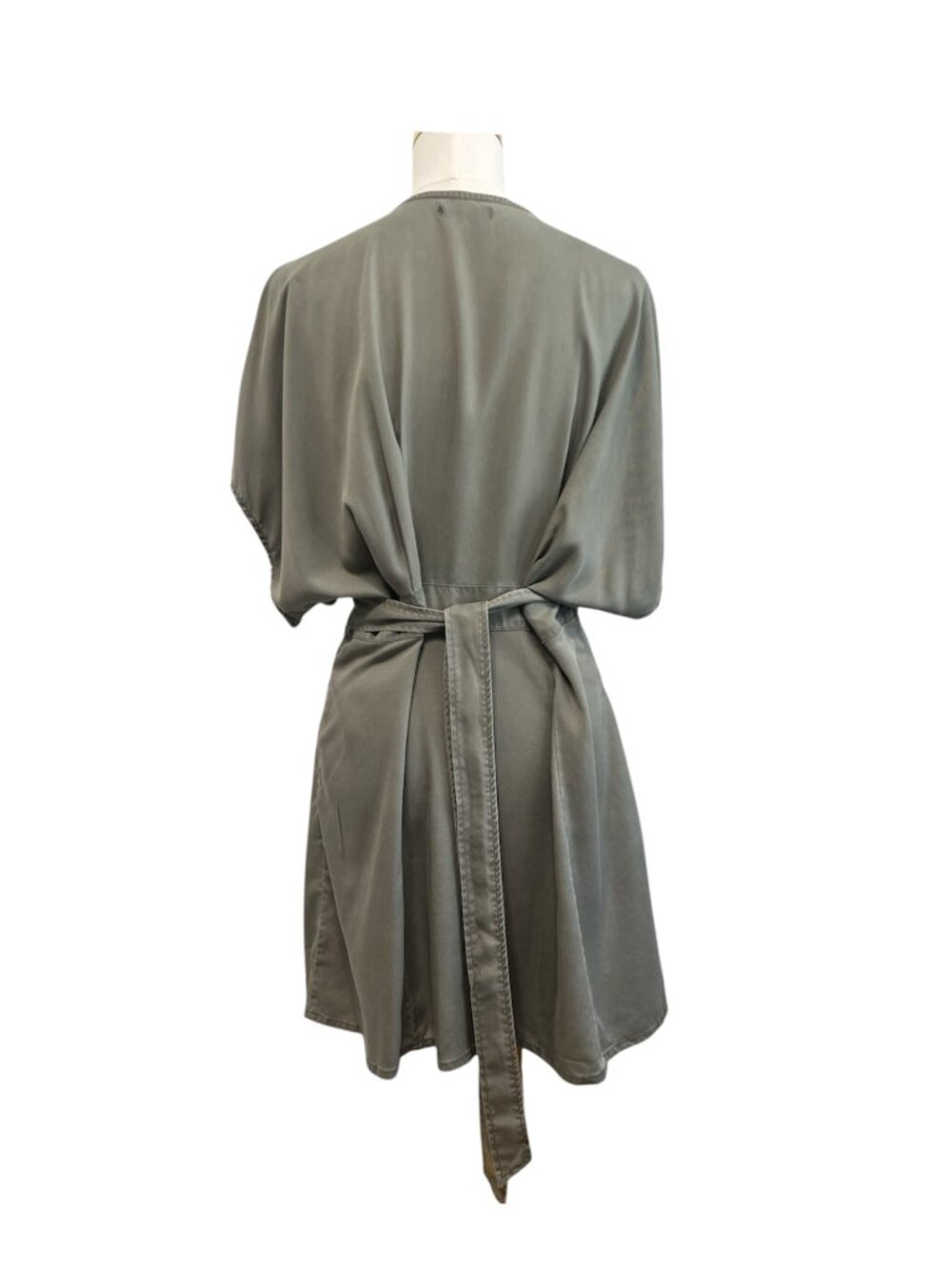 QUINCE Vintage Wash Tencel Button Front V-neckline Women's Mini Dress Olive Sz L - Picture 5 of 11